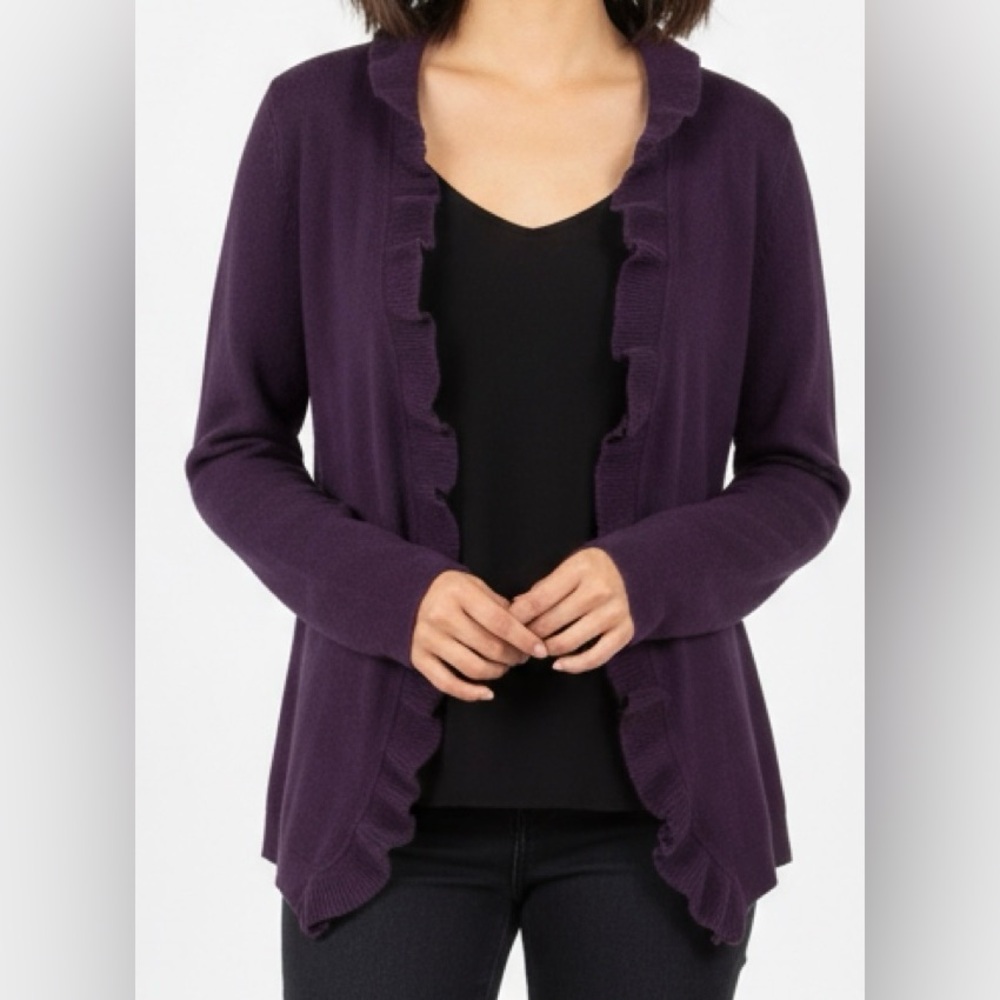 Chelsea & Theodore Purple Drape Cashmere Cardigan Size XL